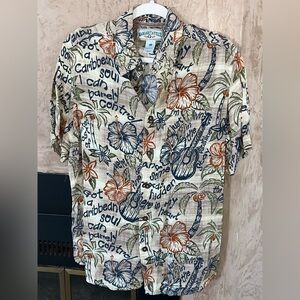 Margaritaville Button-Down M – Tropical Hibiscus & Palm Trees 100% Rayon